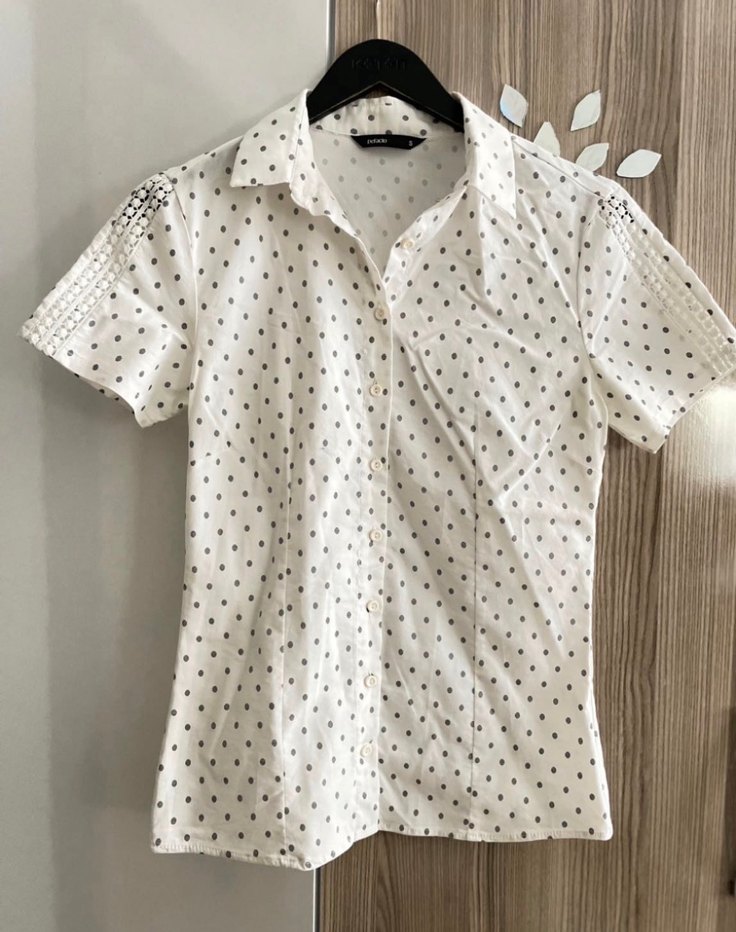 Puantiyeli Vintage Beyaz Gömlek - Görsel 2