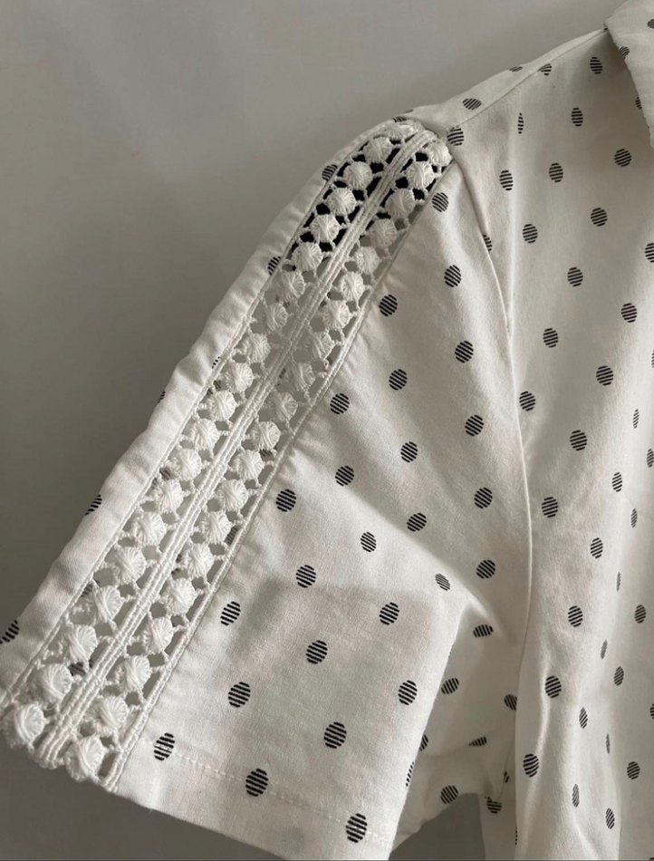 Puantiyeli Vintage Beyaz Gömlek - Görsel 4