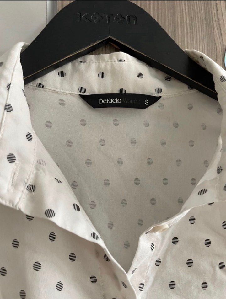 Puantiyeli Vintage Beyaz Gömlek - Görsel 3