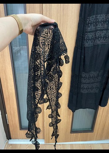 Fularlı Bohem Uzun Yelek / Fileli Hırka - Görsel 5