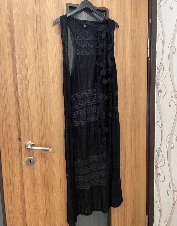 Fularlı Bohem Uzun Yelek / Fileli Hırka - Görsel 3