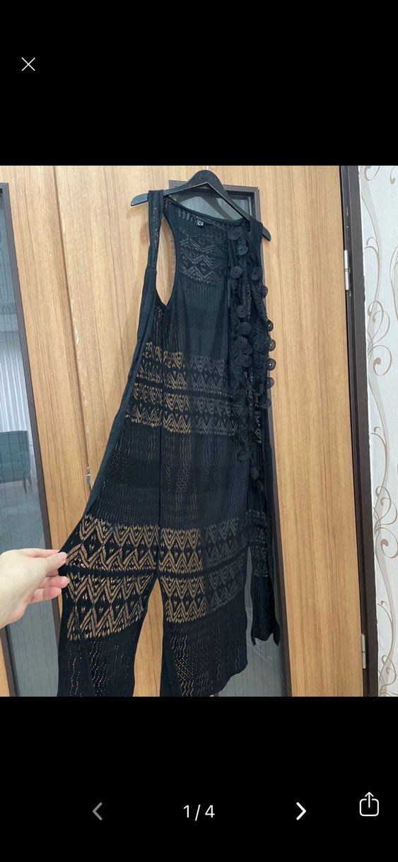 Fularlı Bohem Uzun Yelek / Fileli Hırka - Görsel 2