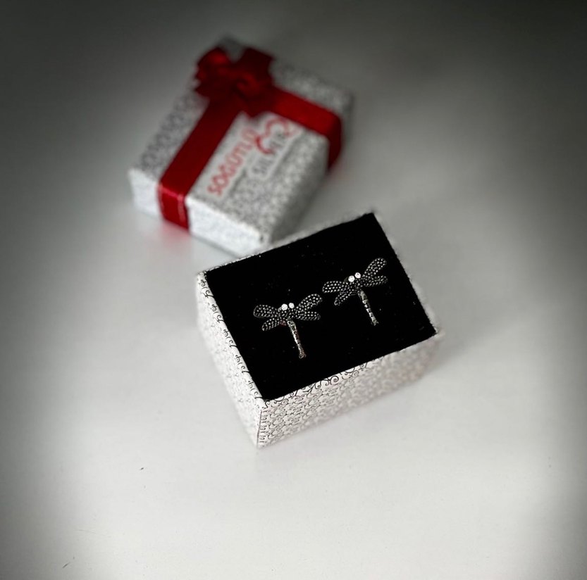 Yusufçuk Figürlü Gümüş Renk Taşlı Küpe / kelebek - Görsel 2