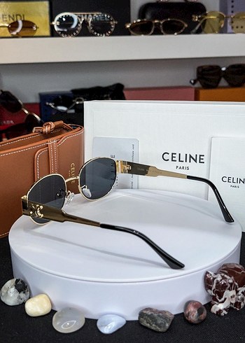 Celine Oval Gold Güneş Gözlüğü Seti - Görsel 4
