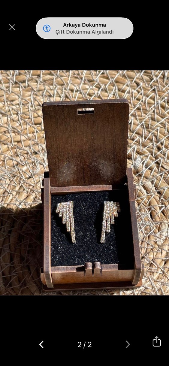 Zirkon Taşlı Melek Kanadı Gold Küpe - Görsel 2