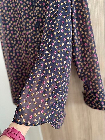 36 Beden lacivert Renk Pembe fularlı Vintage lacivert şifon gömlek