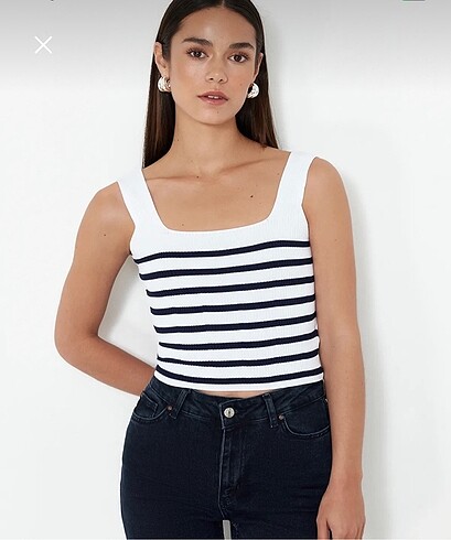 Siyah beyaz çizgili crop top bluz büstiyer