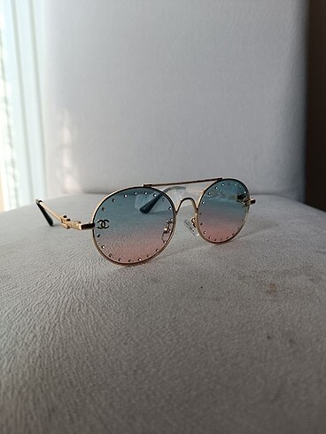 Chanel | Oval Taşlı Pembe Mavi Güneş Gözlüğü