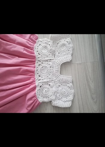 Pembe Nakışlı Bohem Kız Elbisesi