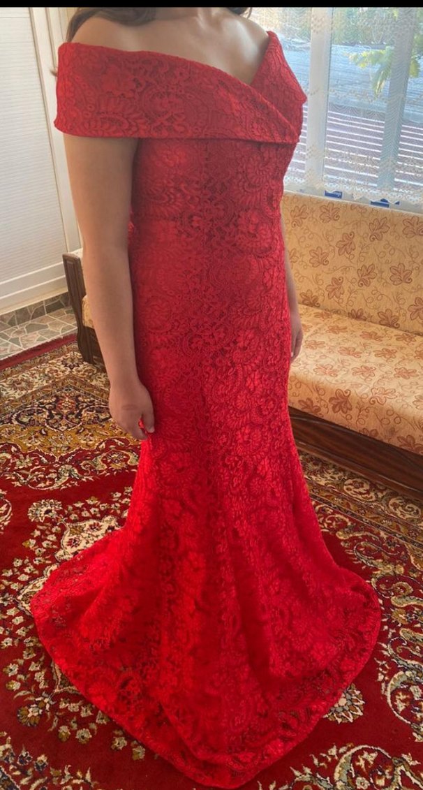 Kırmızı Dantel Uzun Abiye Elbise - Görsel 2