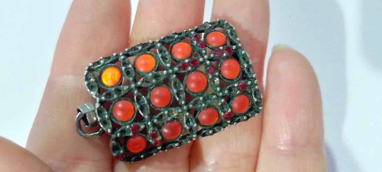 Kırmızı Desenli Vintage KOLYE UCU - Görsel 2