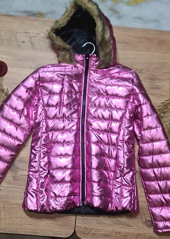 Kadın Parlak Pembe Kapüşonlu Mont
