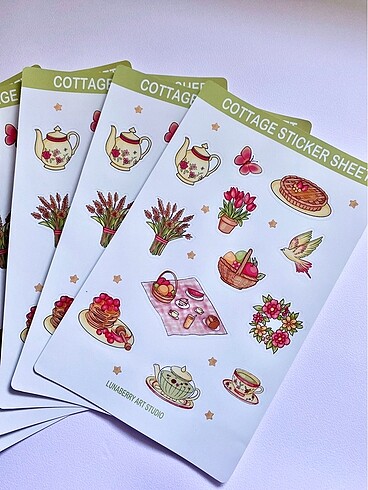 Beden Bahar Yaz Piknik Cottage Stickers Sheet Çıkartma