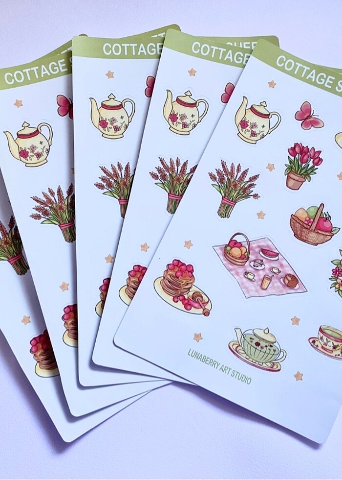 Bahar Yaz Piknik Cottage Stickers Sheet Çıkartma - Görsel 2