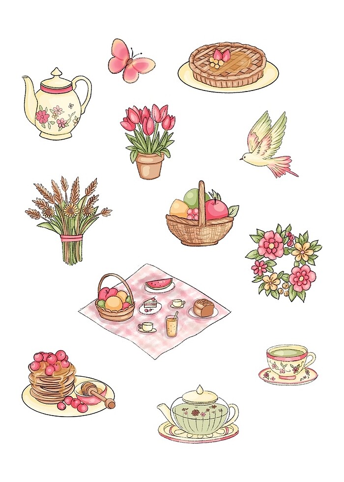Bahar Yaz Piknik Cottage Stickers Sheet Çıkartma - Görsel 4