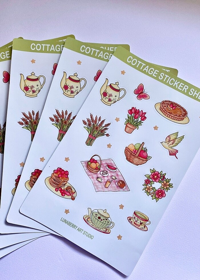 Bahar Yaz Piknik Cottage Stickers Sheet Çıkartma - Görsel 3