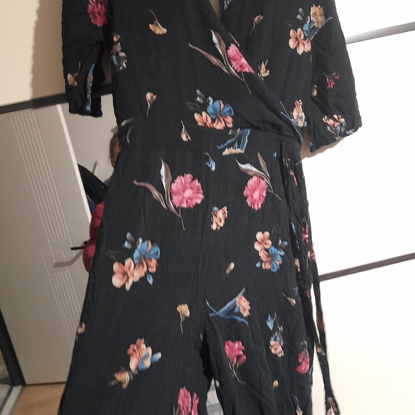 Çiçek Desenli Siyah Uzun Bohem Kadın tulum - Görsel 2