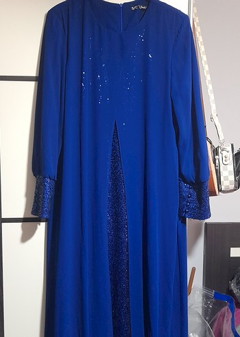 Mavi Uzun Kollu Drapeli Uzun Elbise - Görsel 2