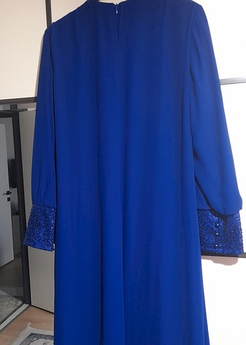 Mavi Uzun Kollu Drapeli Uzun Elbise - Görsel 4