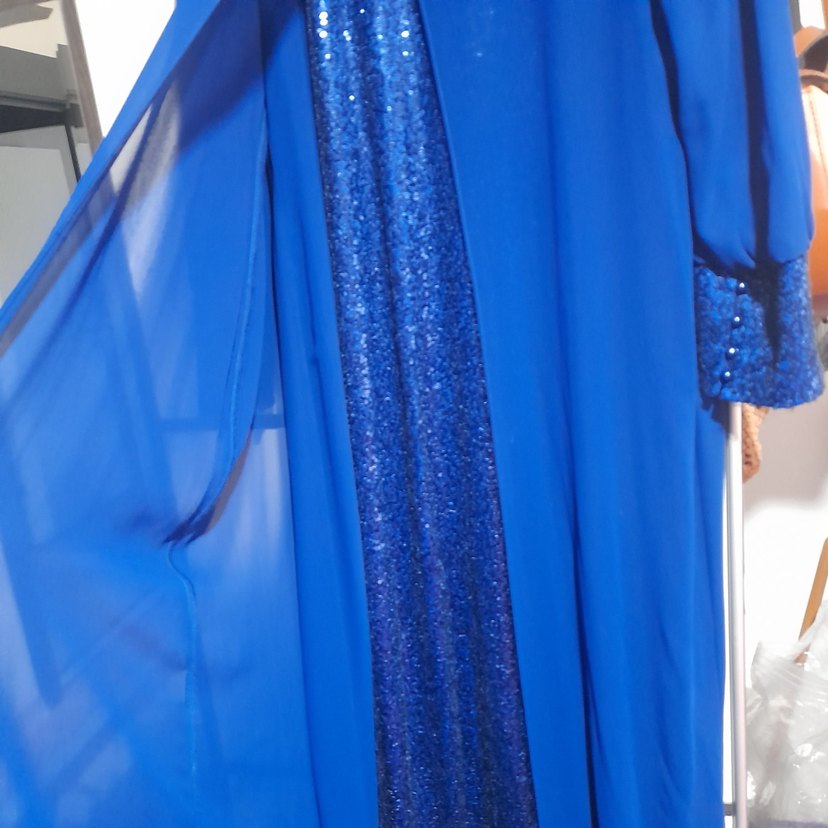 Mavi Uzun Kollu Drapeli Uzun Elbise - Görsel 5