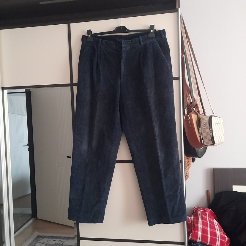 Erkek Mavi Kot Pantolon, Bol Kesim, Kemerli - Görsel 2