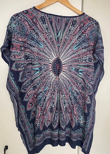 Bohem Çok Renkli V Yakalı Uzun Kadın Panço - Görsel 2