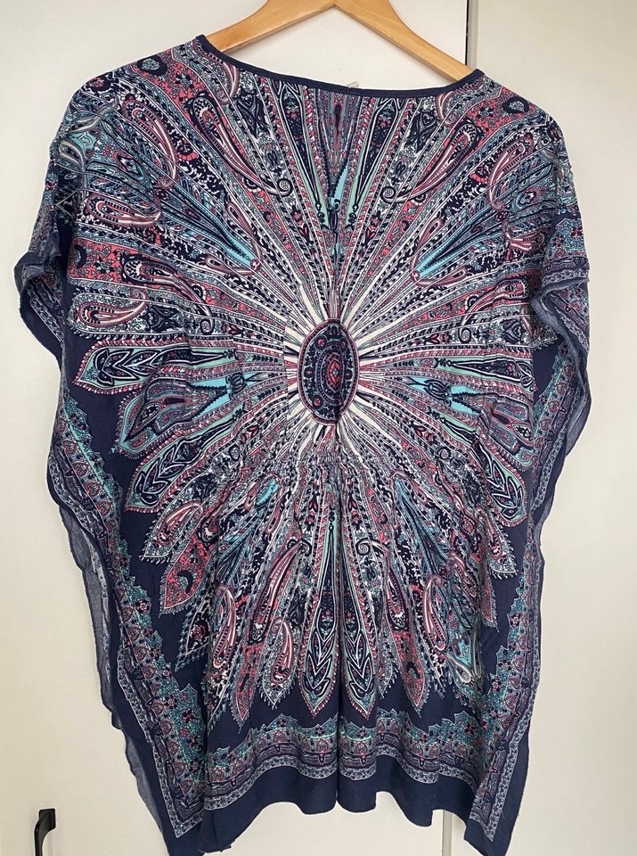 Bohem Çok Renkli V Yakalı Uzun Kadın Panço - Görsel 2