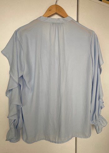 Mavi Fırfırlı Uzun Kollu Kadın Gömlek - Görsel 2