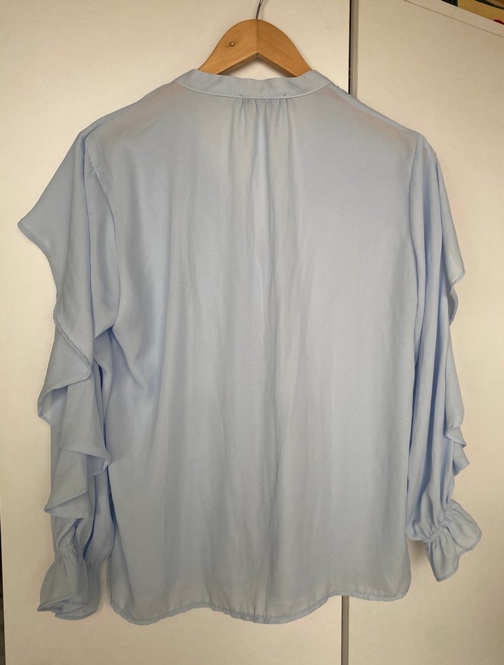 Mavi Fırfırlı Uzun Kollu Kadın Gömlek - Görsel 2