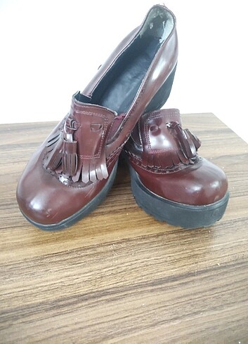 38 Beden bordo Renk Loafer kadın klasik ayakkabı