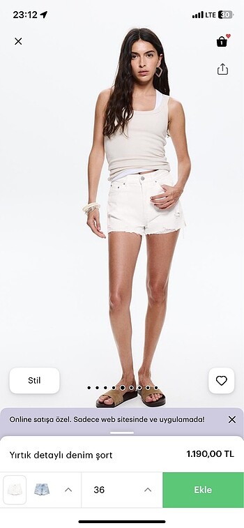 Pull and Bear Beyaz Şort