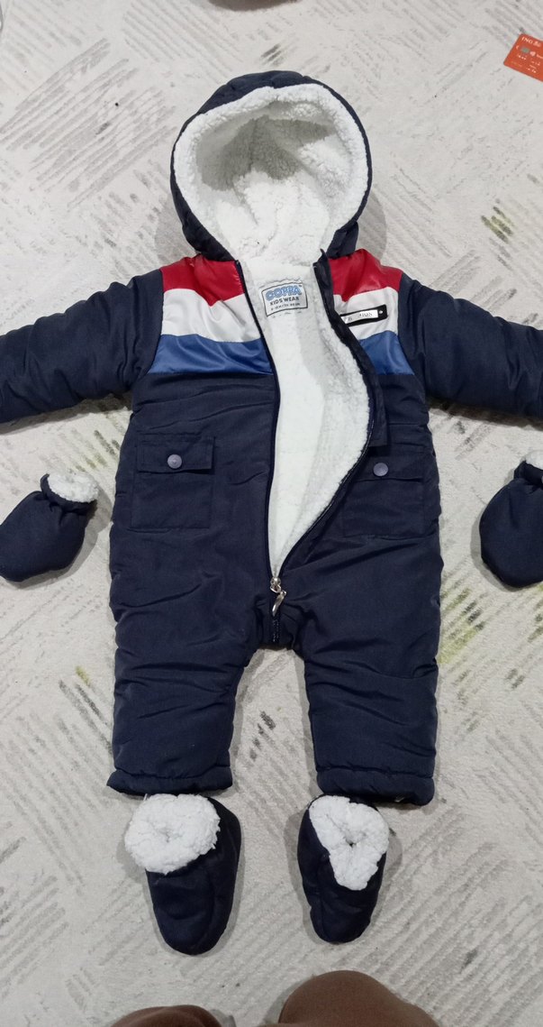 Kürklü Lacivert Bebek Kayak Tulumu astronot tulum - Görsel 3