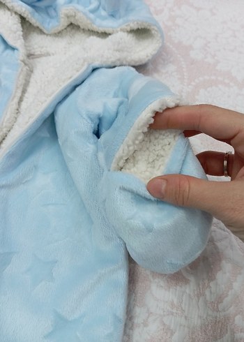 Mavi Kürklü Bebek Kar Tulumu kışlık - Görsel 3