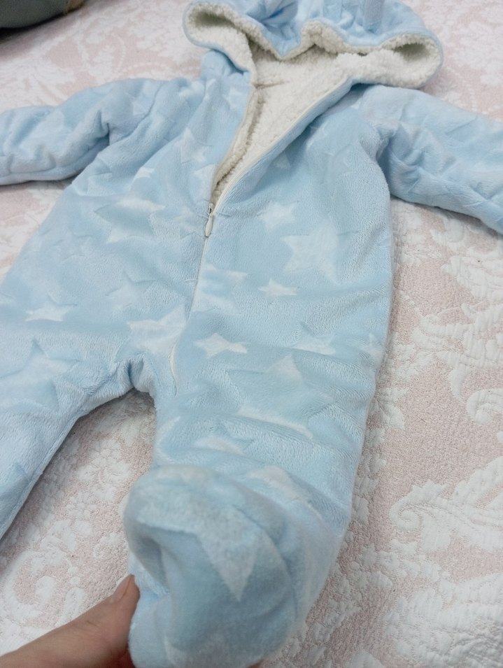 Mavi Kürklü Bebek Kar Tulumu kışlık - Görsel 4