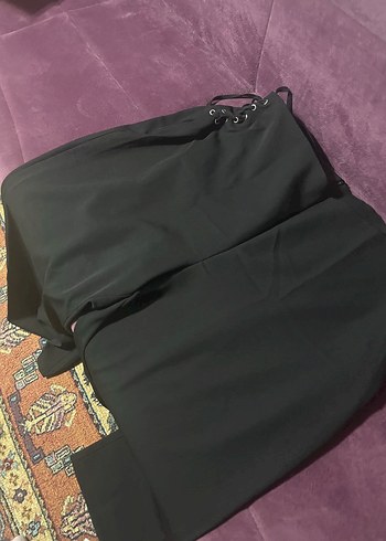 50 Beden siyah Renk Kadın yan detaylı kumaş dokuma pantolon