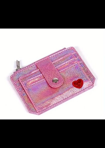 simli pembe kalp kadın kartlik cuzdan