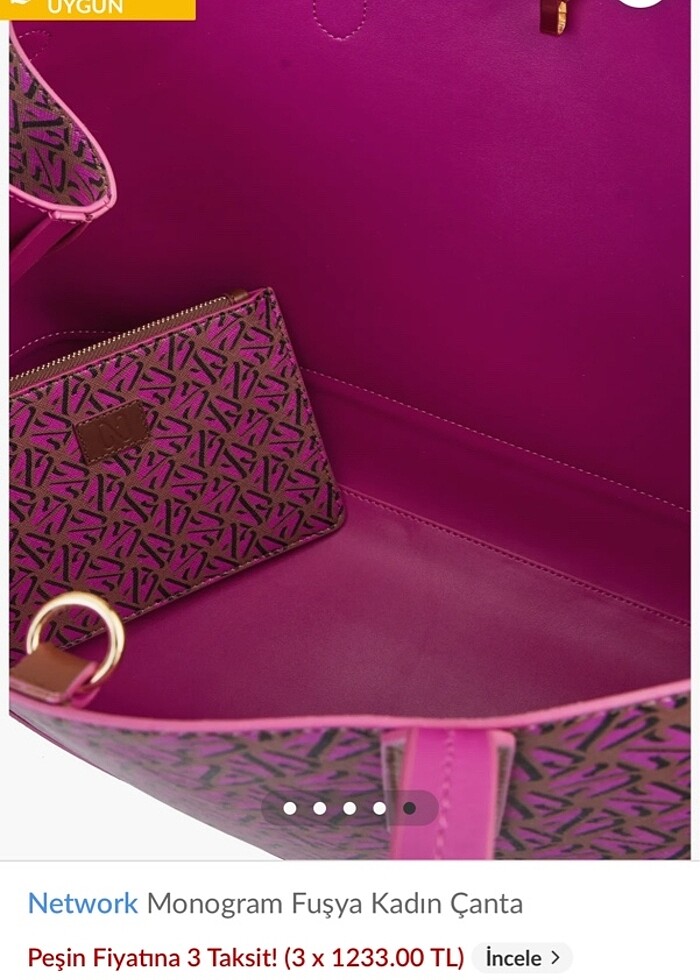 network fuşya kahve kadın çanta - Görsel 4