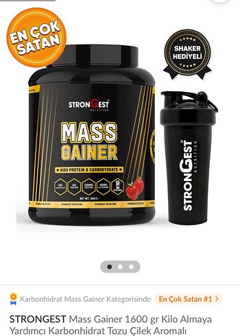 STRONGEST Mass Gainer 1600 gr Çilek Aromalı