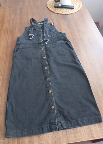 Kadın Siyah Denim Midi Uzun Tulum