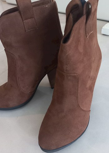 Kahverengi Süet Kadın Botlar Blok Topuklu - Görsel 5