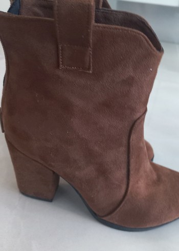 Kahverengi Süet Kadın Botlar Blok Topuklu - Görsel 6