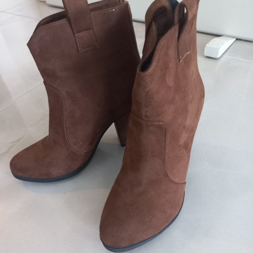 Kahverengi Süet Kadın Botlar Blok Topuklu - Görsel 5