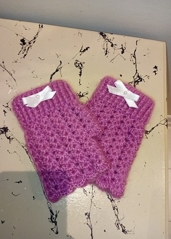 Pembe Örgü Kadın Eldivenleri - Görsel 3