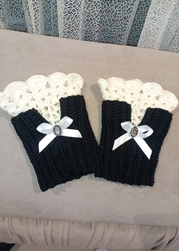 Dantel Detaylı Siyah Beyaz kolluk Eldiven - Görsel 2