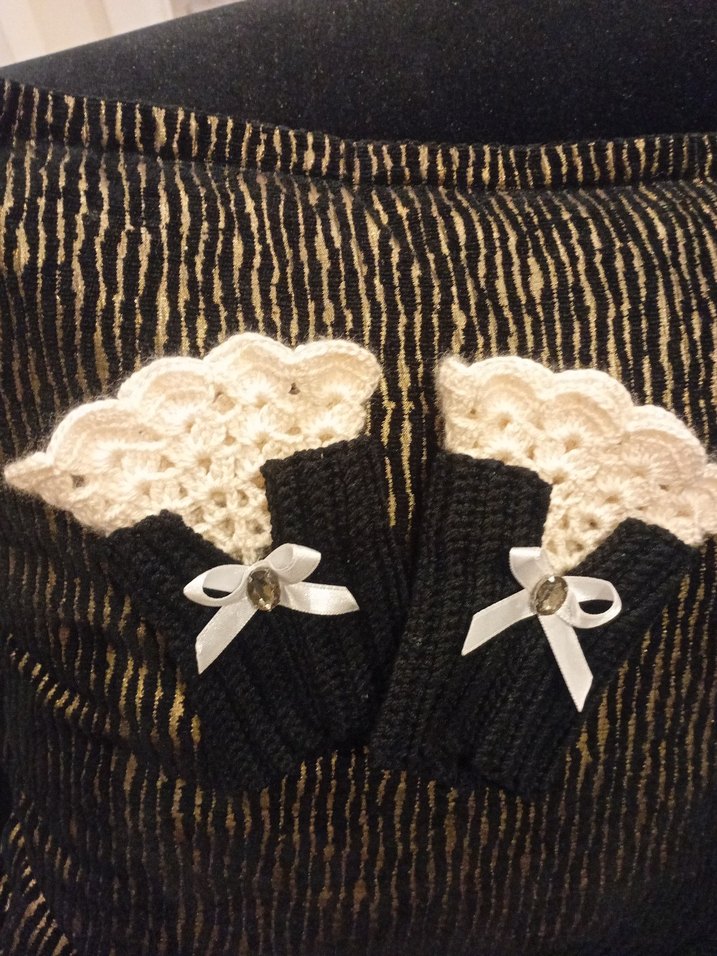 Dantel Detaylı Siyah Beyaz kolluk Eldiven - Görsel 5