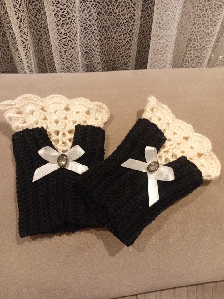 Dantel Detaylı Siyah Beyaz kolluk Eldiven - Görsel 4