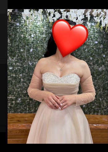 İnci Detaylı Uzun Kollu Bej Nişan Elbisesi - Görsel 2