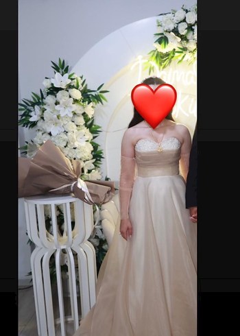 İnci Detaylı Uzun Kollu Bej Nişan Elbisesi - Görsel 4