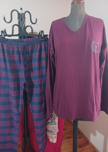 Bordo Erkek Pamuklu Pijama Takımı - Görsel 2