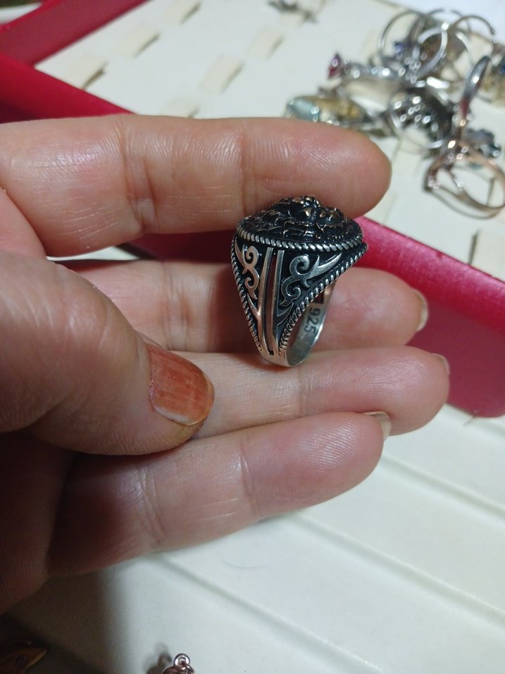 925 Bohem Vintage Erkek Yüzük 12.73 gr - Görsel 2